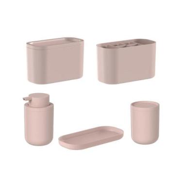Imagem de Kit de acessórios de bancada para banheiro Ou 5 peças Linha Bold, Rosa