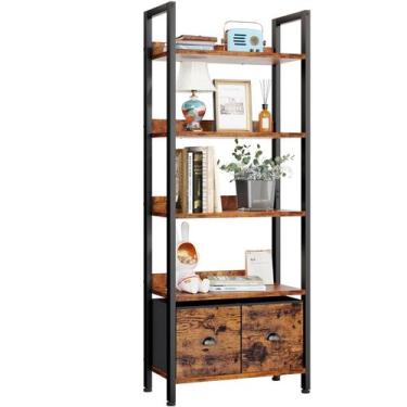 Imagem de Estante de livros Furologee de 5 camadas com 2 gavetas de madeira e me
