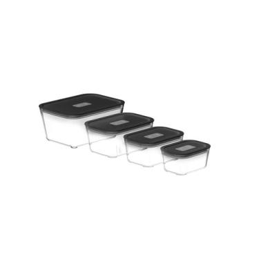 Imagem de Kit de Potes Herméticos de Vidro 4 peças OU linha Fresh Lock, Preto