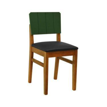 Imagem de Cadeira Linhas Madeira Maciça Encosto MDF Laqueado Verde Musgo - Amênd