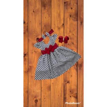Imagem de Vestido Menina Elegante Infantil Xadrez Branco com Laço Vermelho - EDY