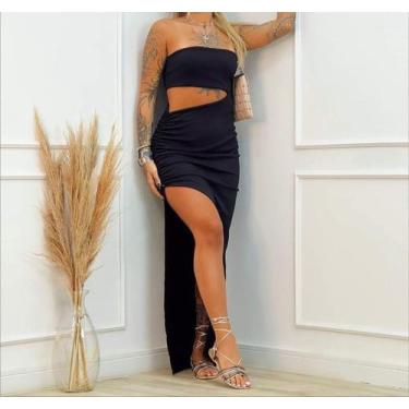 Imagem de Vestido longo fenda canelado - Senhorita D modas