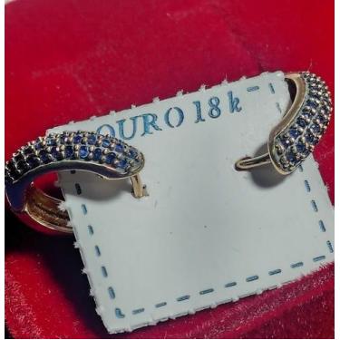 Imagem de Brinco Ouro 18 Kilates Pedra Safira Oriental Peso 4.10 Gramas 18 x 9mm