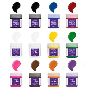 Imagem de Kit 12 Tintas Faciais Líquida 15ml Colormake Maquiagem Artística Resis
