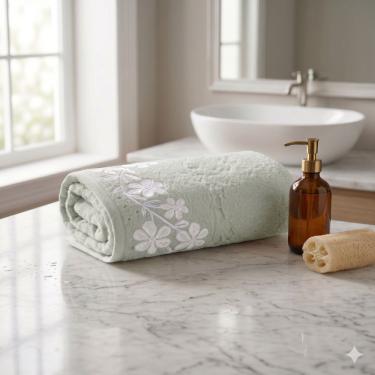 Imagem de Toalha de Rosto Eva 50x80CM 94% Algodão 440g-m2 Macia e Absorvente Branco Döhler 50CM