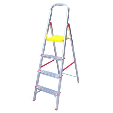 Imagem de Escada Residencial RN204 4 Degraus em Alumínio com Patamar Auto-Travante Dobrável 120KG Alulev