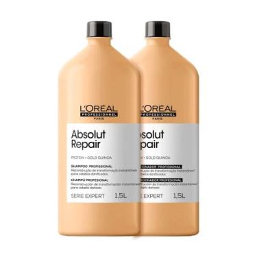 Imagem de Kit LOréal Absolut Repair Gold Quinoa SH + Cond 1,5L Duo Cabelos Danif