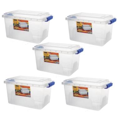 Imagem de Kit 5 Caixas Organizadora Alta Tampa E Trava Transparente 8L