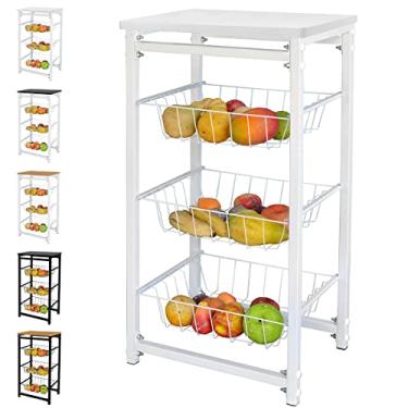 Imagem de Fruteira De Chao Cozinha Tampo Madeira Florenca de Ferro Cor:Branco/Branco