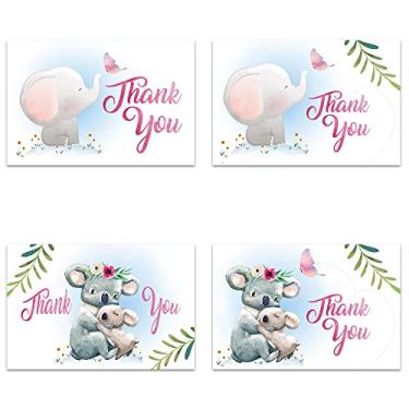 Imagem de Tree-Free Greetings Cartões de agradecimento com envelopes brancos para simpatia, chá de bebê, formatura, 10 x 15 cm, conjunto de 48, chá de bebê animais rosa (TA61345)