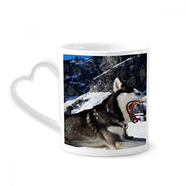 Imagem de Caneca com imagem de cachorro de boca grande neve Husky caneca de café cerâmica copo de coração de vidro