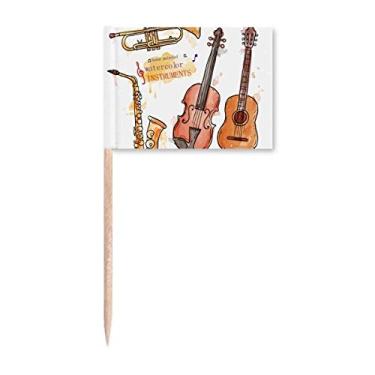 Imagem de Instrumentos musicais de guitarra em aquarela padrão palito, bandeiras marcadoras para decoração de festa