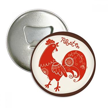 Imagem de Ano do galo animal China Zodíaco vermelho abridor de garrafas ímã de geladeira emblema multifuncional