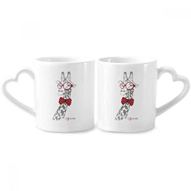 Imagem de Conjunto de canecas de porcelana para casais, copos de girafa, copo de cerâmica com alça de coração