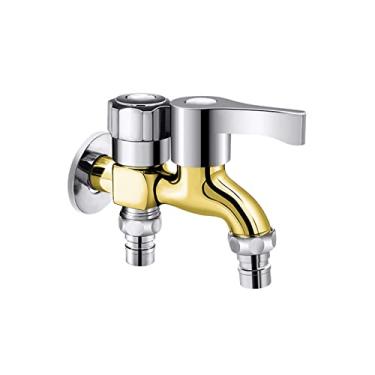 Imagem de LIDON Torneira de saída dupla torneira de pia de lavanderia de latão divisor de mangueira de máquina de lavar conector de mangueira de água duplo adaptador de torneira de saída dupla para pia de banheiro, cromo A (cor: cromado C)