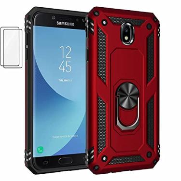 Imagem de Capa para Samsung Galaxy J7 Pro Capinha com protetor de tela de vidro temperado [2 Pack], Case para telefone de proteção militar com suporte para Samsung Galaxy J7 Pro (vermelho)