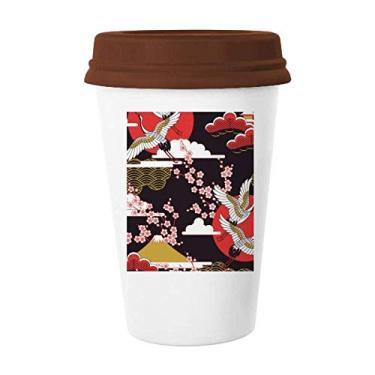 Imagem de Japan Cranes Sakura Cloud Sun Caneca de café vidro bebendo cerâmica copo tampa