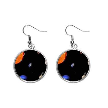 Imagem de Brinco feminino Planeta Vermelho Azul Escuro Céu Noite Orelha Pingente Prata