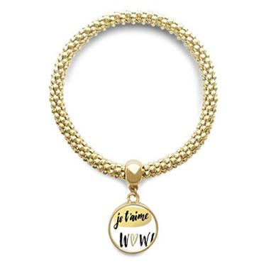 Imagem de DIYthinker Je T'Aime I Love You Pulseira dourada com pingente redondo corrente de joias