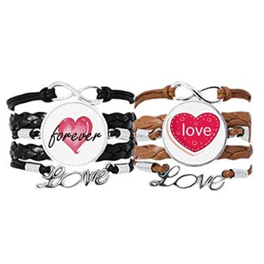 Imagem de Pulseira de mão com coração rosa para dia dos namorados, pulseira de couro para sempre amor