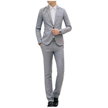 Imagem de Letuwj Conjunto de terno masculino de um botão, Cinza, M