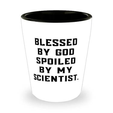 Imagem de Copo de shot cientista para amigos, Blessed by God Spoiled by My Scientist, cientista inspirador, copo de cerâmica do time Leader