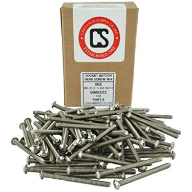 Imagem de Parafusos de cabeça de botão de soquete de aço inoxidável nº 6-32 x " (3/8" a 2" disponíveis), rosca completa, unidade sextavada, aço inoxidável 18-8, rosca de máquina, 6-32 x 1-3/4"