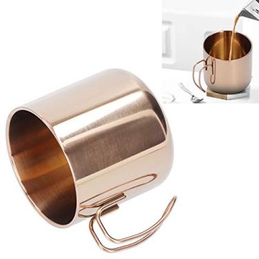 Imagem de Xícara de café, caneca de café de aço inoxidável ergonomicamente projetada, fácil de não tóxica, portátil durável para bar 8,8 x 8,5 cm escritório em casa (ouro rosa)