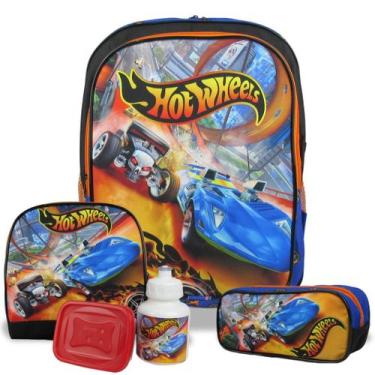 Imagem de Kit Mochila de Costas G Lancheira e Estojo  - Vou Leve, Hot Wheels