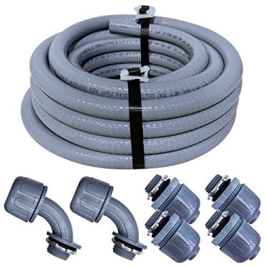 Imagem de Sealproof Kit de conduíte e conector não metálico de 3,8 cm feito nos EUA, conduíte elétrico flexível tipo B com 4 conectores retos e 2 conectores de conduíte de 90 graus, diâmetro de 3,8 cm