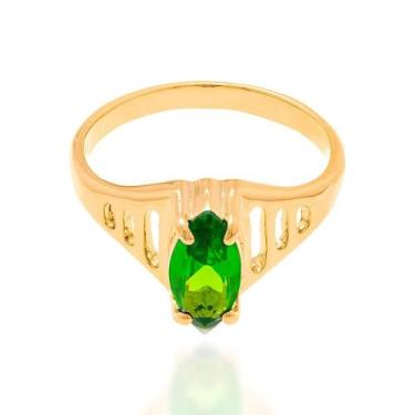 Imagem de Anel Rommanel Solitário Folheado a Ouro com Zircônia 511181, 18, Verde
