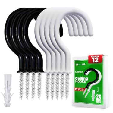 Imagem de Etoolia 12 ganchos de teto para pendurar plantas, copos, utensílios e luzes de corda de Natal, ganchos de 3,5 cm revestidos de vinil para plantas e copos de madeira e drywall com âncoras - branco e