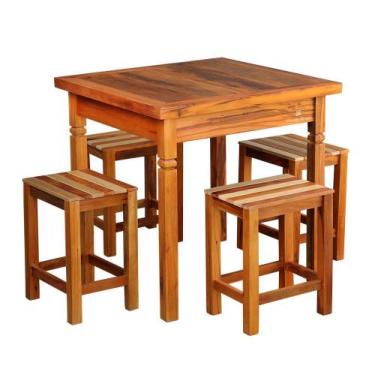 Imagem de Conjunto Mesa de Jantar Rústica 80 x 80 cm 4 Banquetas Ripada Madeira 