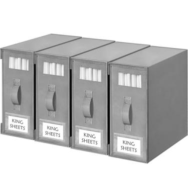 Imagem de Criusia Organizadores e armazenamento de lençóis, pacote com 4 organizadores de armário de linho dobráveis – suporte de cama para jogo de cama (tamanhos king/queen), capas de edredom, cobertores