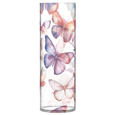 Imagem de susiyo Vaso de acrílico translúcido para borboletas e flores, vaso de plástico alto, cilindro, vaso de flores de acrílico transparente para centros de mesa