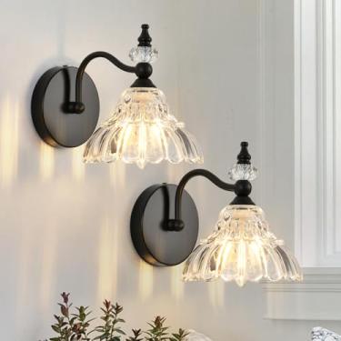 Imagem de Sicddde Conjunto De 2 Arandelas Industriais Vintage - Luminária De Parede Preta Antiga Com Cúpula De Cristal, Para Fixação Em Parede, Ideal Para Quarto, Banheiro, Sala De Estar E Ambientes Internos