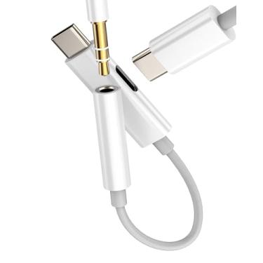 Imagem de Adaptador de áudio USB C para 3,5 mm (2 em 1) para conector de fone de ouvido Apple AUX tipo C divisor de cabo para iPhone 16 15 Pro Max compatível com Samsung S25 S24 para iPad, Android, fones de