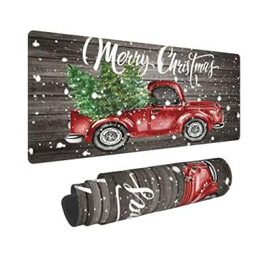 Imagem de Farm Rustic Vintage Retro Old Merry Christmas Caminhão Vermelho Gaming Teclado Mouse Pad Mousepad Enorme Estendido GG Borda Costura Sola de Borracha para Escritório em Casa (80 x 30 cm)