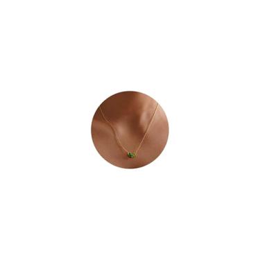 Imagem de Turandoss Colar de pedra do mês de nascimento duplo - colares banhados a ouro 14K delicados para mulheres, colar de pedra do mês de nascimento para mulheres, joias e presentes, Latão, Esmeralda