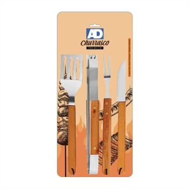 Imagem de Kit Churrasco Premium Faca Garfo Pegador Espatula Ad 4 Peças