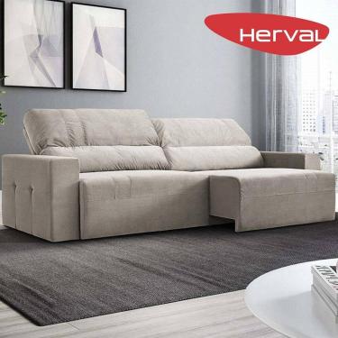 Imagem de Sofá Retrátil e Reclinável 4 Lugares Herval Village Veludo Bege, 260 cm