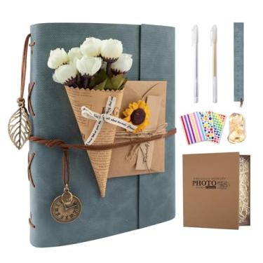 Imagem de ALKALO Álbum De Fotos Scrapbook Com 100 Páginas, 60 Páginas Autoadesivas + 40 Papel Kraft, Livro Faça Você Mesmo Para 2X3, 3X5, 4X6, 5X7, Memórias Couro, Casamento, Bebê, Família, Viagem, Aniversári