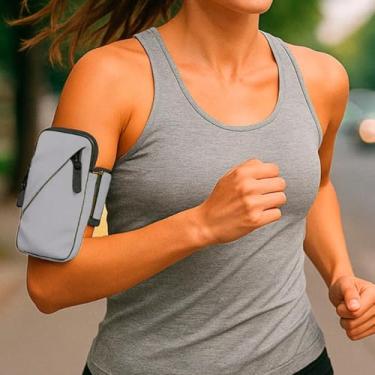 Imagem de Capinha Braçadeira Suporte Porta Celular Para Braço Corrida Bike Academia Prova De Água Resistente Com Regulagem Premium (Cinza)