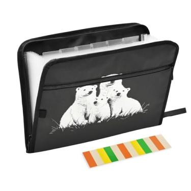Imagem de CEBUGI Pasta expansível com 13 bolsos, organizador de arquivos sanfonado, impermeável, com etiquetas tamanho A4, organizador de documentos de papel para escola, material de escritório, animais brancos