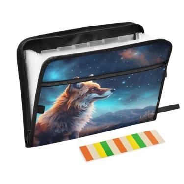 Imagem de CEBUGI Pasta expansível de 13 bolsos, impermeável, sanfonada, organizador de arquivos com etiquetas tamanho A4, organizador de documentos de papel para escola e escritório, lobo