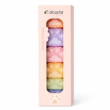 Imagem de Marca Texto Torre Pata de Gato Conjunto com 5 Cores Pastel Patinha Design Fofo em Formato de Pegada Lilás Rosa Amarelo Verde e Azul