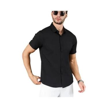 Imagem de Camisa Masculina Casual De Negócios De Manga Curta, Cor Sólida, Confor