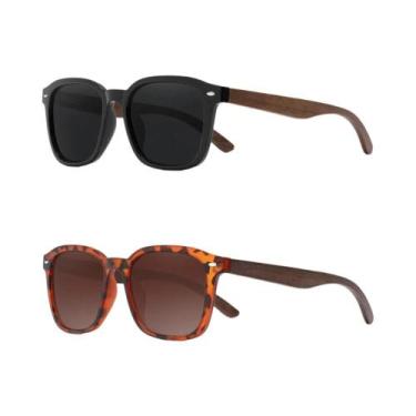 Imagem de Óculos De Sol Polarizados De Madeira Nogueira 2 Peças Anti-UV400 Olho 