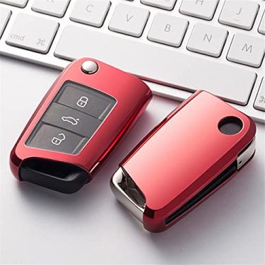 Imagem de WSWJDW TPU 3 botões Porta-chaves do carro inteligente Porta-chaves do carro Capa do porta-chaves Porta-chaves com anel, adequado para assento Leon Ibiza MK2 MK3 5F 6L 6J FR Ateca, vermelho