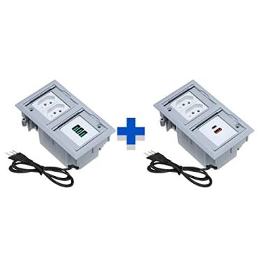 Imagem de Kit 2 Caixas De Tomadas 4 Blocos 2 Tomadas 20A 3USB 2USB 3.5 COR:CINZA
